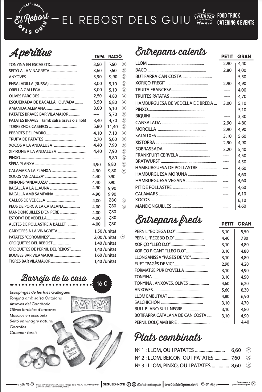 Carta Bar El Rebost Dels Guiu